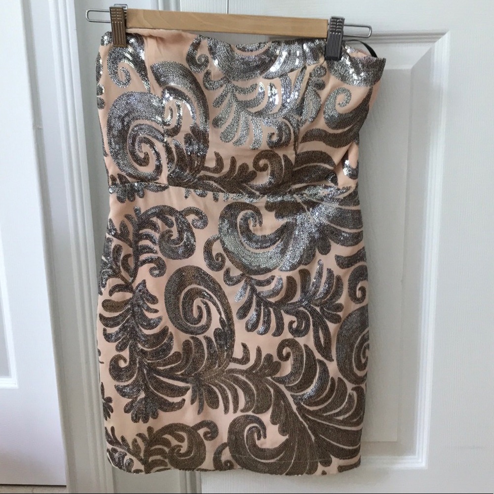 Blush mini cocktail dress with silver sequins